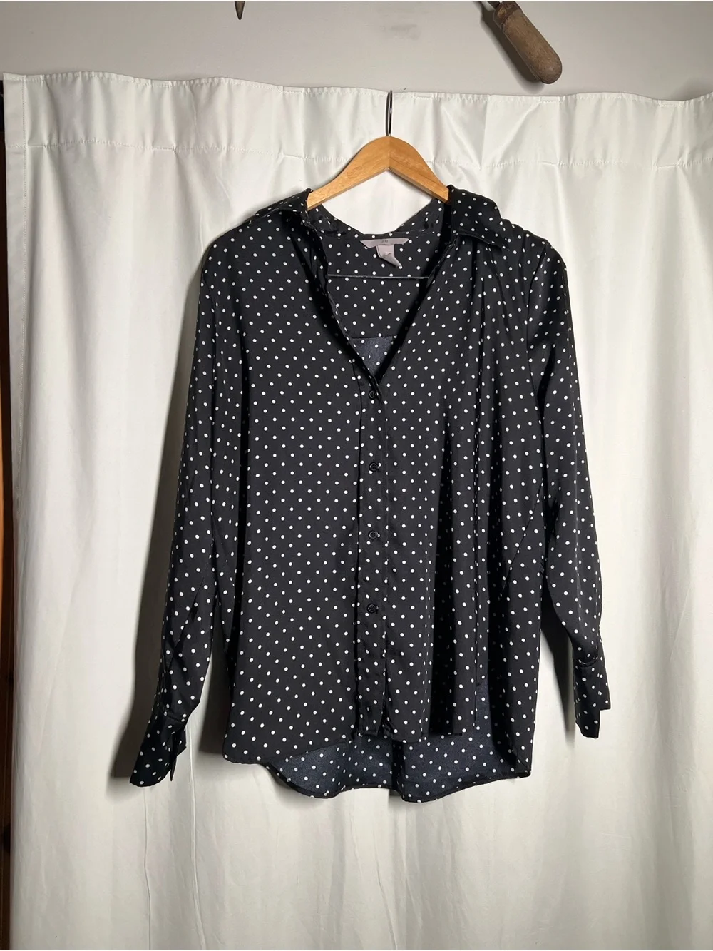 H&M Black Blouse with White Polka Dots - Picture 1 of 4